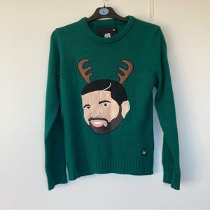 Drake Ugly Funny Christmas Sweater Reindeer Hotline Bling Women’s Medium Green